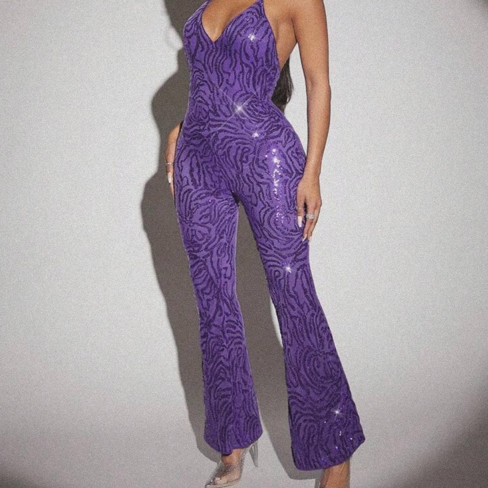 Shiny Purple Sequin Jumpsuit